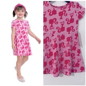 Barbie Toddler Girl’s Logo Print All Over Skater Dress Sz 2T-NWT Light/Dark Pink